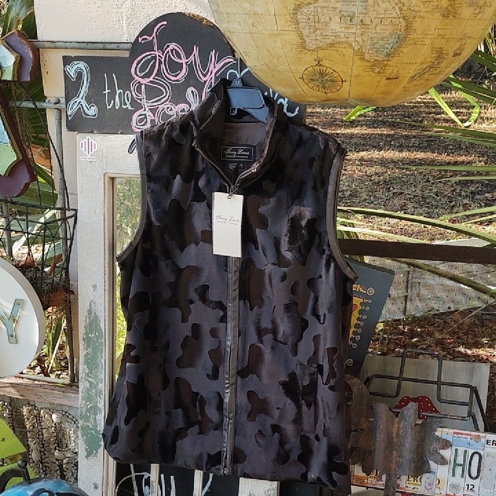 NWT Terry Lewis brown faux fur Camouflage designVest